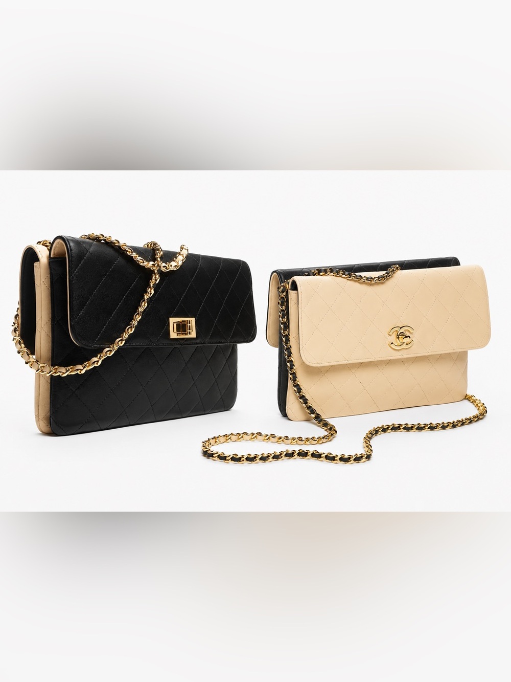 Chanel- Lambskin & Gold-Tone Metal, Black & Beige